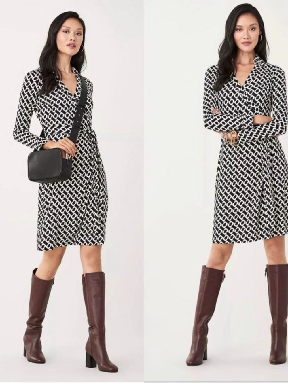 Diane von Furstenberg (DVF) Jeanne Silk Jersey Two Wrap Dress Chain Link 2